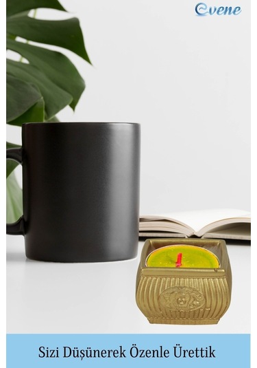 Eskitme Mumluk Şamdan Tealight Mum Uyumlu Mini Çizgili Çiçekli Model - Altın