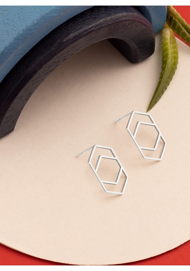 925 Ayar Gümüş İç İçe Altıgen Küpe