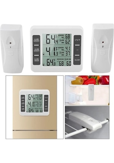 Trendooze Kablosuz Dijital Buzdolabı Termometre, 2 Adet Sesli Alarm, İkili Kontrol