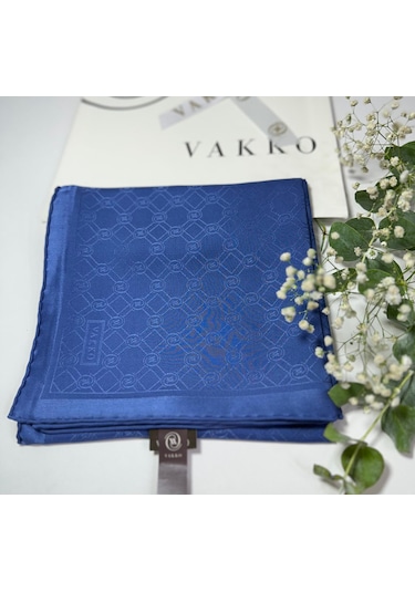 Vakko 90x90 Jakarlı Saf İpek Eşarp - 05493 - 68x200 / İndigo İndigo