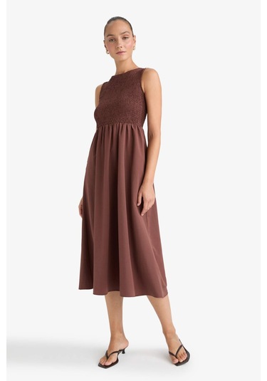 Defacto Bisiklet Yaka Terry Cotton Kolsuz Midi Elbise F5807ax25aubn320 Kahve