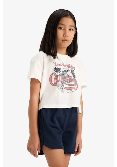 DeFacto Kız Çocuk Pamuklu 2'li Takım Baskılı Kısa Kollu Tişört Beli Lastikli Şort E7318A825HSER105 Ekru DeFacto Kız Çocuk Pamuklu 2'li Takım Baskılı Kısa Kollu Tişört Beli Lastikli Şort E7318A825HSER105 Ekru