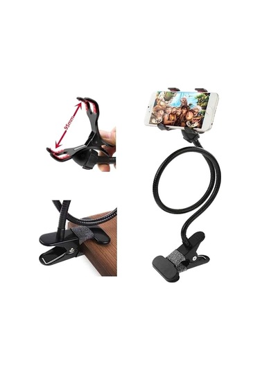 2'li Mobil Tutucu - Cep Telefonu İçin Kelepçeli Bükülebilir Stand, Siyah Çok Renkli