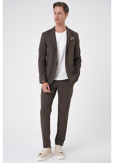 Comfort Fit Mono Yaka Torba Cep Casual Toprak Ceket C 707 Toprak