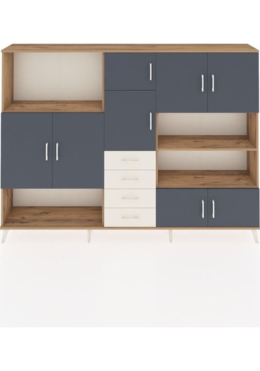 Arges Dolap 9 Raflı 4 Çekmeceli 8 Kapaklı 220x30x163 Çam-antrasit Çam-antrasit/aytaşı
