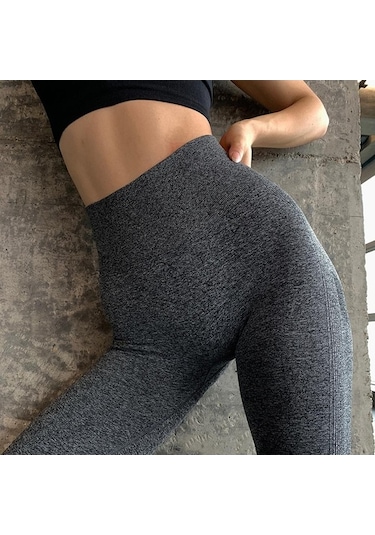 Tongxida Kadın Açık Gri Dikişsiz Push Up Spor Yüksek Bel Tayt Pantolon Açık Gri