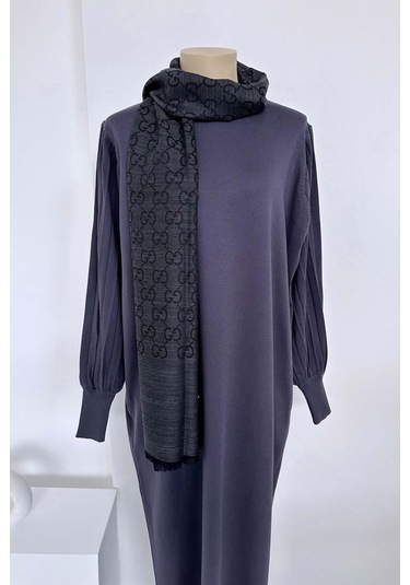 Balon Kol Merserize Elbise - Füme