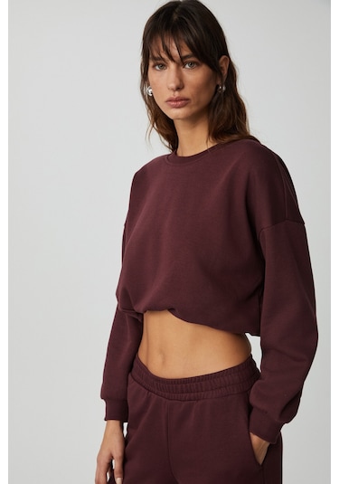 Dewanna Kadın Uzun Kollu Crop Bordo Eşofman Takımı