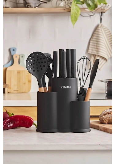 Valletta Katanga Siyah 14 Parça Standlı Servis Ve Bıçak Seti