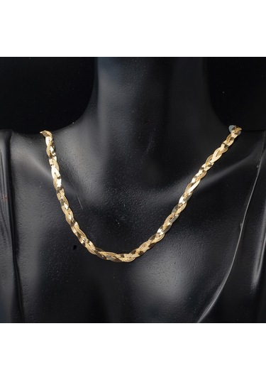 Ezme Zincirli Örgülü 14 Ayar Zincir Kolye 50 Cm.