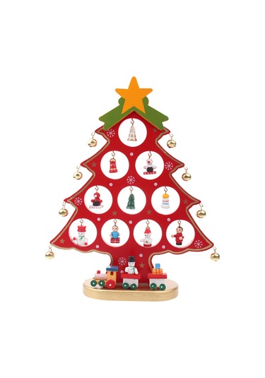 Wezone "ahşap Noel Ağacı Dekoru - 10.62 İnç Asılı Süslemeli İç/dış Mekan Parti Süsü" Kırmızı