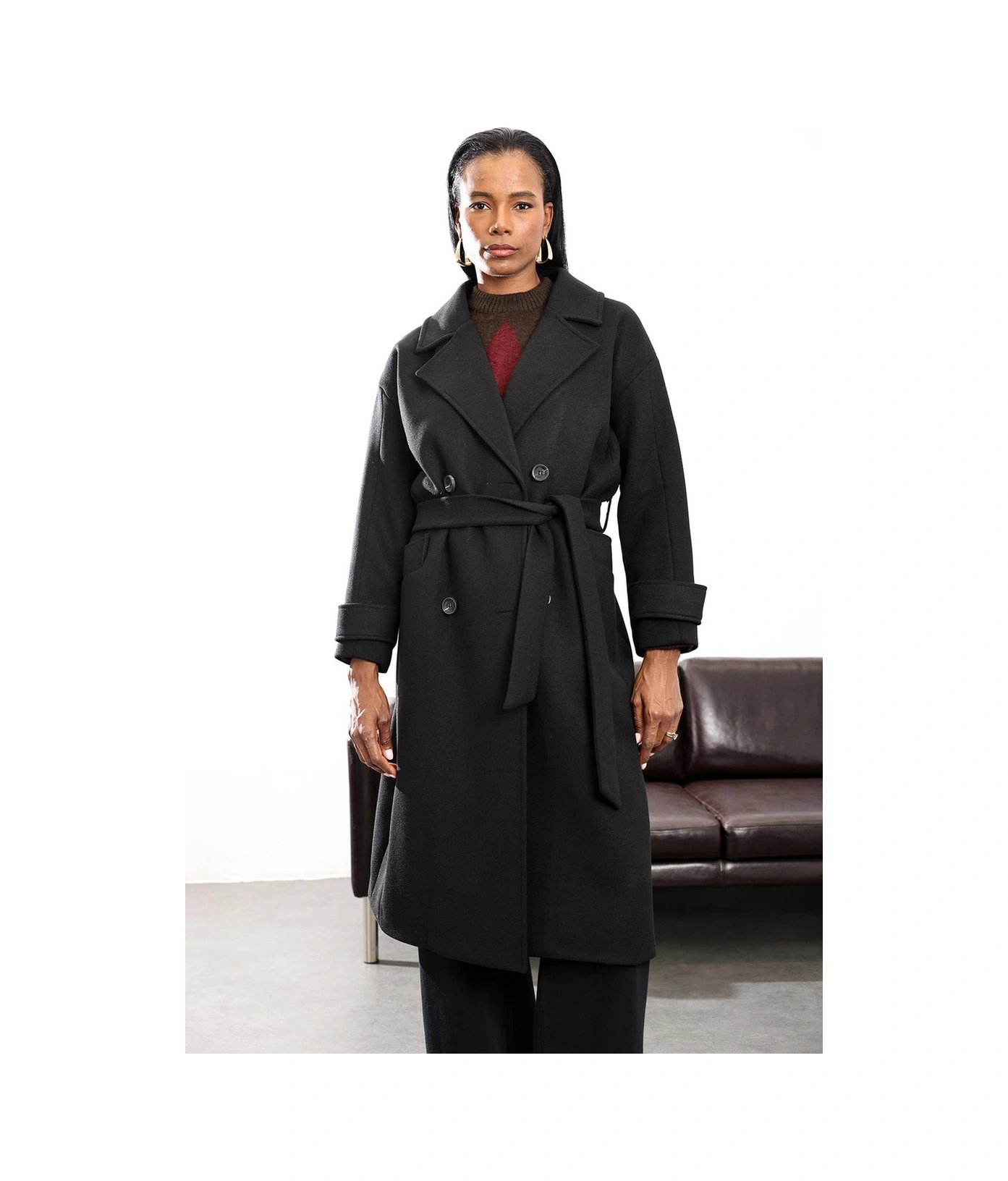 Siyah Kruvaze Kaşe Palto 1010 Siyah