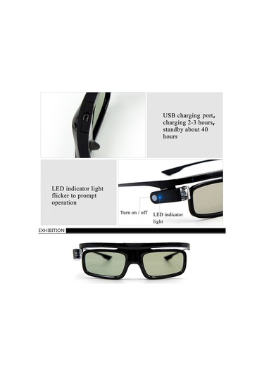 Xindoker Gl1800 Aktif Şuter 3d Gözlük - Dlp Projeksiyoncular İçin Dlp-lınk Senkronizasyonu, 40 Saat Pil Ömrü, Siyah