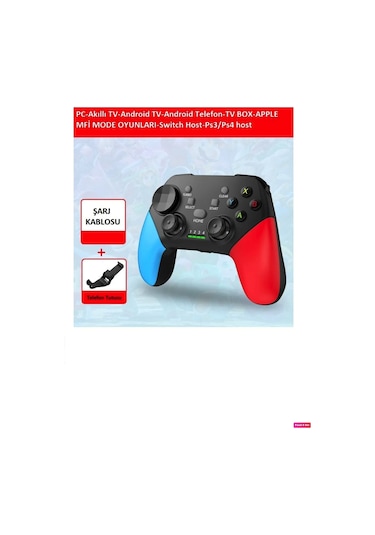 Wireless Kablosuz Pc Android İos Switch Tv Uyumlu Gamepad Ve Telefon Tutucu Siyah