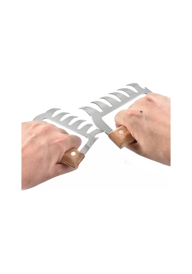 Cbtx Ayı Pençe Şekilli Paslanmaz Çelik Barbekü Çatal Tavuk Rendelenmiş Ahşap Saplı Kaymaz Yaratıcı Mutfak Çatal Pençe Et Pençe Ayırıcı Ahşap Rengi Ahşap