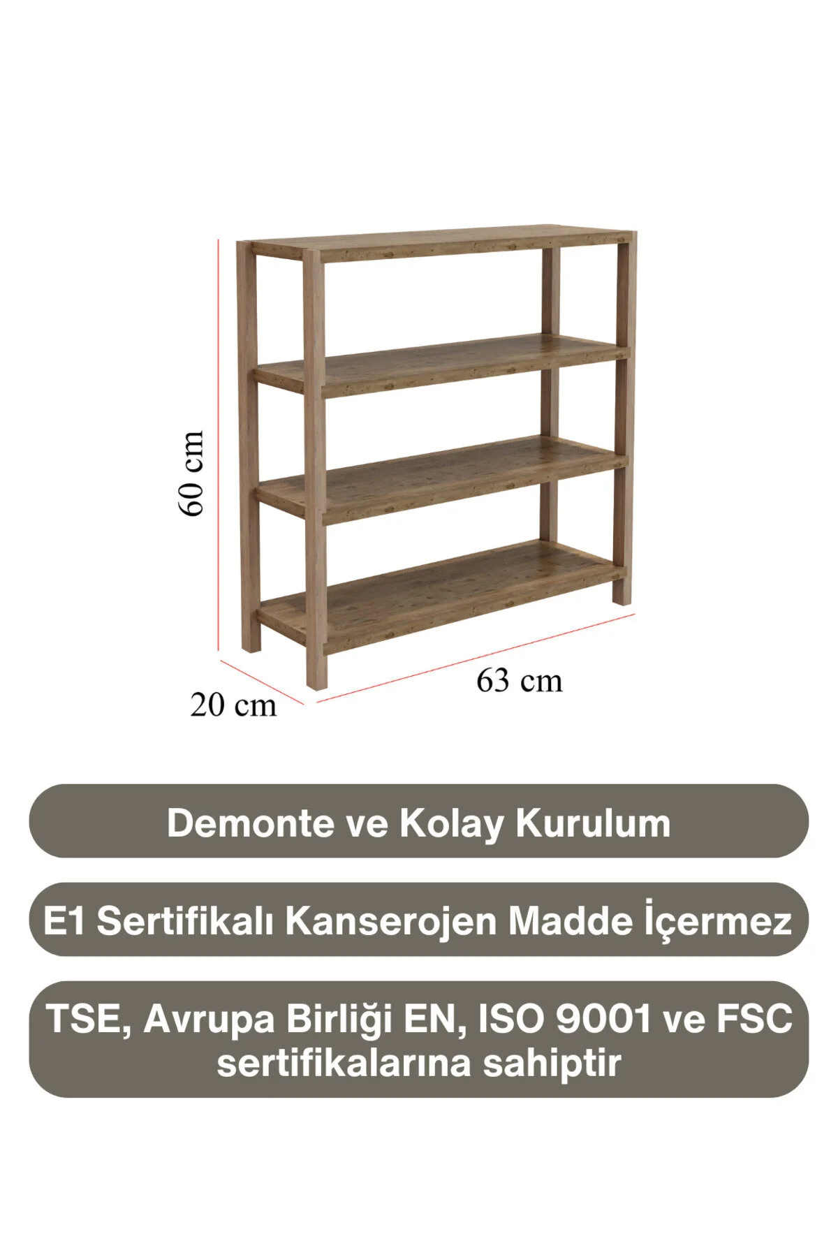 Helsa 4 Raflı Ahşap Ayakkabılık -çok Amaçlı Dekoratif Raf, Organizer - Demonte Ve Kolay Montaj Atlantik Çam