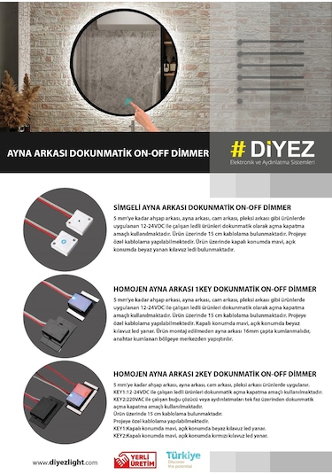Diyez Ayna Arkası On-off Dimmer Dokunmatik Sensör - Nokta Simgeli