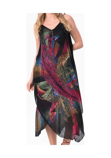 Askılı Vual Afrodit Midi Boy Yazlık Elbise Siyah 6204 - Kadın Siyah