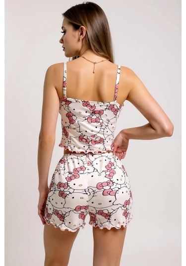 Cosmos E-ticaret Hello Kitty Baskılı Askılı Şortlu Pijama Takımı Çok Renkli