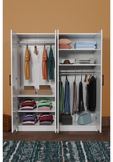 Ae-1054 Arena Beyaz Gardırop 4 Kapaklı 2 Askılıklı, 6 Raflı Do...