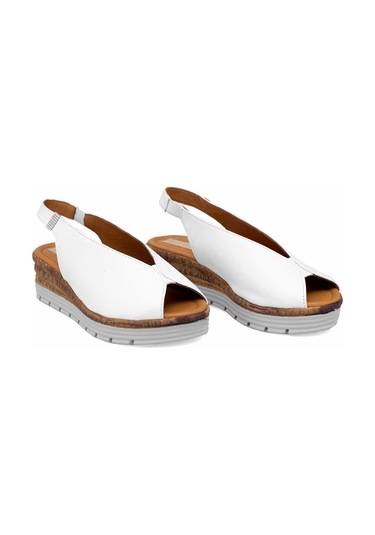 Elit Zeyn8094 Kadın Hakiki Deri Ortopedik Dolgu Topuk Sandalet Beyaz Beyaz