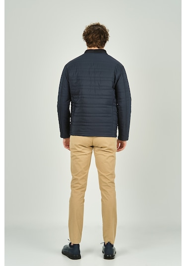 Lucas Erkek Dik Yaka Deri Biyeli Kapitone Mont 4706 Lacivert Lacivert