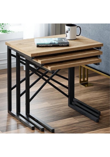 Ceramical Metal Ayaklı X Eco Zigon Sehpa - Atlantik Çam Atlantik Çam