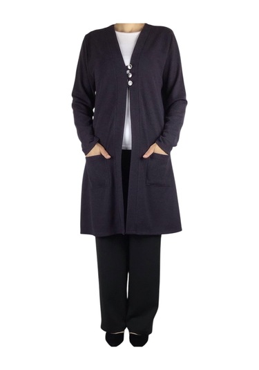 Kadın Önü Üç Düğmeli Mevsimlik Cepli Hırka Mor