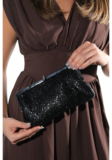 Luvishoes 752 Siyah Glitter Kadın Abiye Çanta