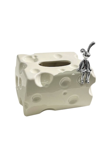 Geeroyoo Krema Beyaz Seramik Mendil Kutusu - Büyük Kapasiteli, Modern Tasarım, Oturma Odası/çay Masası Dekorasyonu