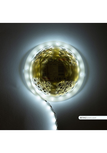 ACK Üç Çip 60 LED li Şerit LED 6500K Beyaz Işık 12V 14.4W 5m