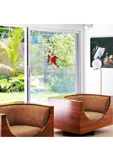 Neevoyu Kırmızı Kardinal Kuşu Cam Vitray Pencere Asmaca, Ev Bahçe Dekorasyonu, Anma Hediyesi, Demir Çelik Açık Desenli