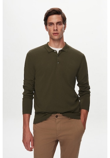Twn Slim Fit Haki Düz Örgü Kazak 5ef0606379031 H01
