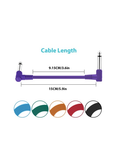 Suofeng 6.35mm Kavisli Gitar Efekt Pedalı Kablosu - 15cm Uzunluk, 6'lı Paket, Pvc Kaplama, Çok Renkli Seçenek
