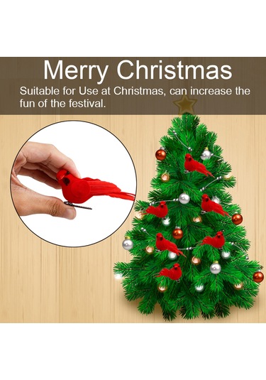 Qingmipy Kırmızı Kuş Şekilli Noel Ağacı Süsleri - Köpük Ve Tüyden Yapılmış 10'lu Set