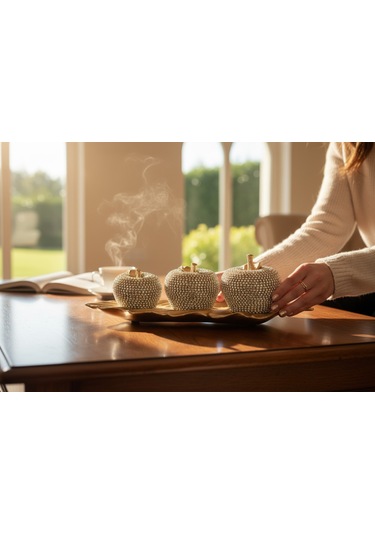 Frefly Store 3'lü Altın Renk Ve Taş Süslemeli Armut Biblo Seti