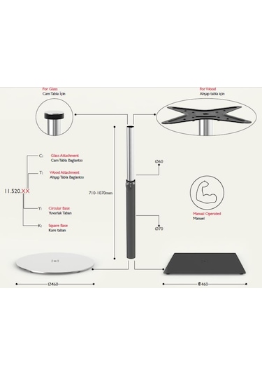 Gürçayhırdavat Tablalı Masa Ayağı 11.520.E - Yükseklik Ayarlı Manuel