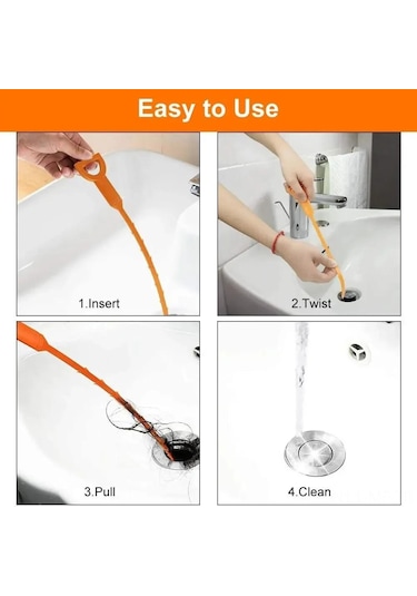 Mufunye Ev Boruları İçin Saç Ve Kirlik Temizleyici Aleti, 51 Cm Uzunluk, Esnek Plastik, 2'li Set, Derinlemesine Temizleme Portakal