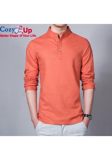 Rahat Up Polo Gömlek Erkekler Moda Uzun Kollu Mandarin Yaka Gömlek Erkek Rahat Keten Gömlek Adam Artı Beyaz Mavi