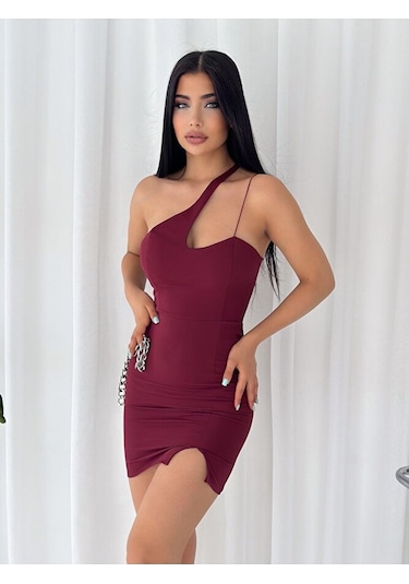 Modazeyosh Moda Zeyosh Asimetrik Astarlı Dabıl Elbise Mor