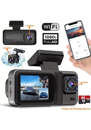 Mpıa Cc38 64gb Üç Kameralı Ön+ İç+ Arka Araç İçi Kamera Wifi