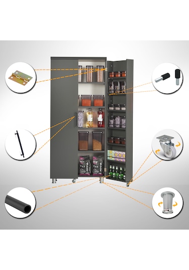 Pasific Home Guzzo Tekerlekli Kiler Çok Amaçlı Erzak Dolabı 80 cm Antrasit