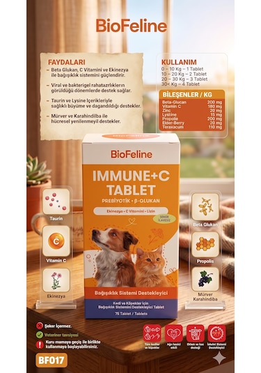 Biofeline Immune-c Kedi Bağışıklık Güçlendirici Tablet - C Vitamini & Çinko