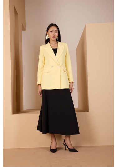 Sarı Oversize Dokuma Blazer Ceket Sarı