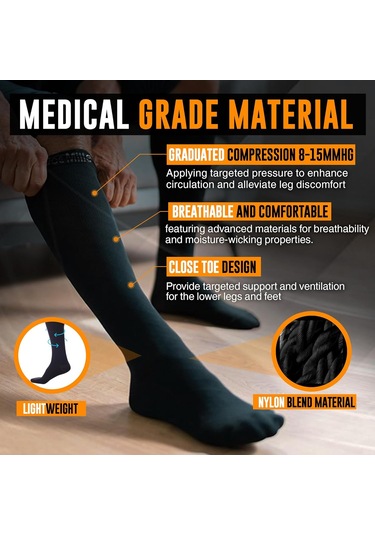 - Kadınlar Ve Erkekler İçin Sıkıştırma Çorapları - 8-15 Mmhg Diz Yüksek, Tıbbi Sınıf Desteği - Spor, Seyahat, Hemşire, 1 Çift Altın