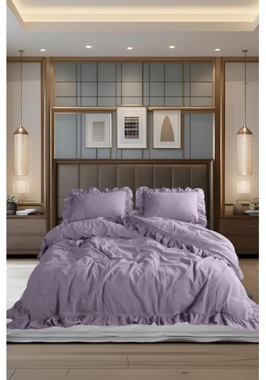 Fırfırlı Stonewash Cotton Nevresim Takımı 200x220 Lila