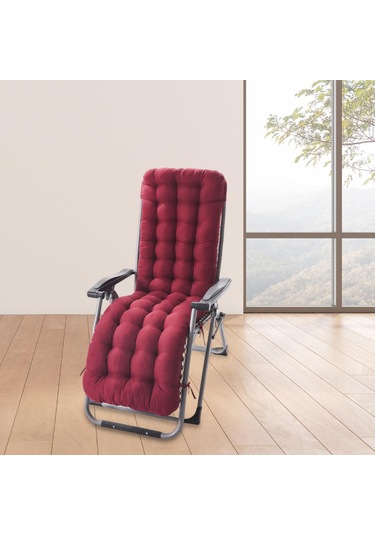 Suntek Yüksek Sırtlı Sandalye Minderi Dolgulu Koltuk Ahşap Kırmızı