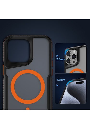 İphone Uyumlu 15 Pro Max Uyumlu Magsafe Şarj Özellikli Renkli Kenar Airbag Şeritli Tchs Lamer Kapak-gri Gri