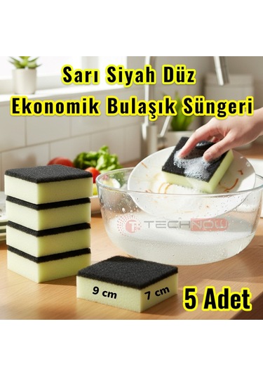 Technow Klasir Ekonomik 9 X 7 Cm Sarı Siyah Düz Bulaşık Süngeri Sarı