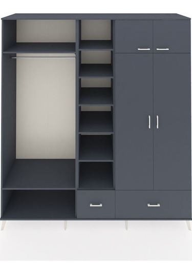 Kronos Dolap 12 Raflı 2 Çekmeceli 2 Askılı 220x59x243 Antrasit-antrasit/antrasit Antrasıt/antrasıt